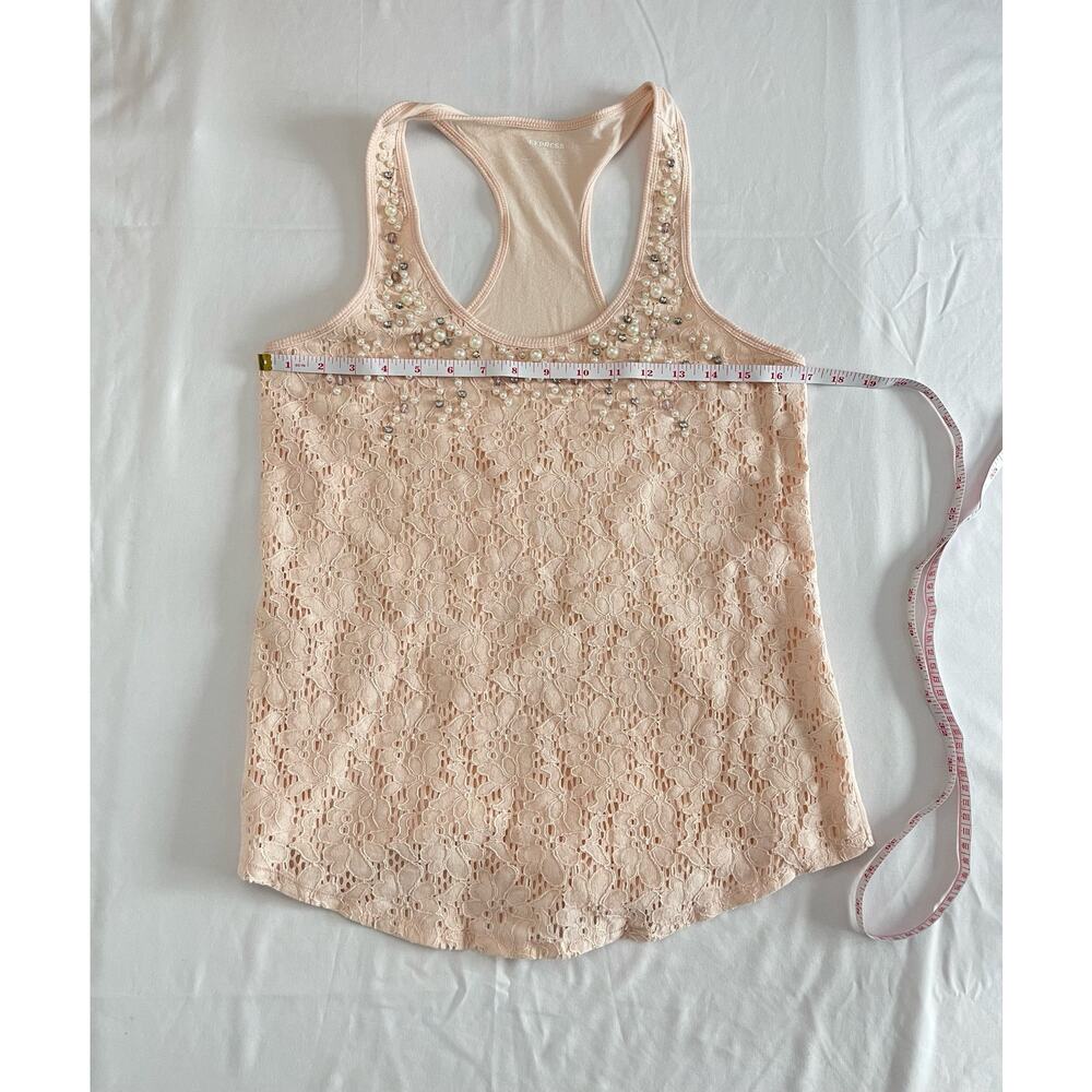 Express Cream Lace and Bead Tank Top Racerback Y2K Summer Glam Size Medium - Picture 10 of 11